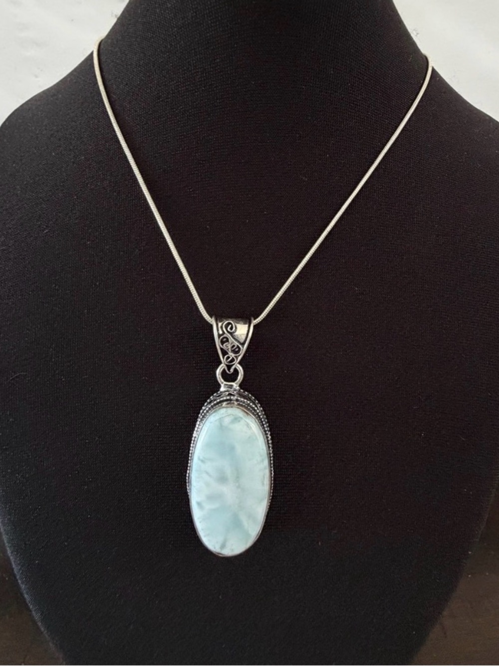 925 Sterling Silver Caribbean Larimar Necklace Gemstone Womens Jewelry
